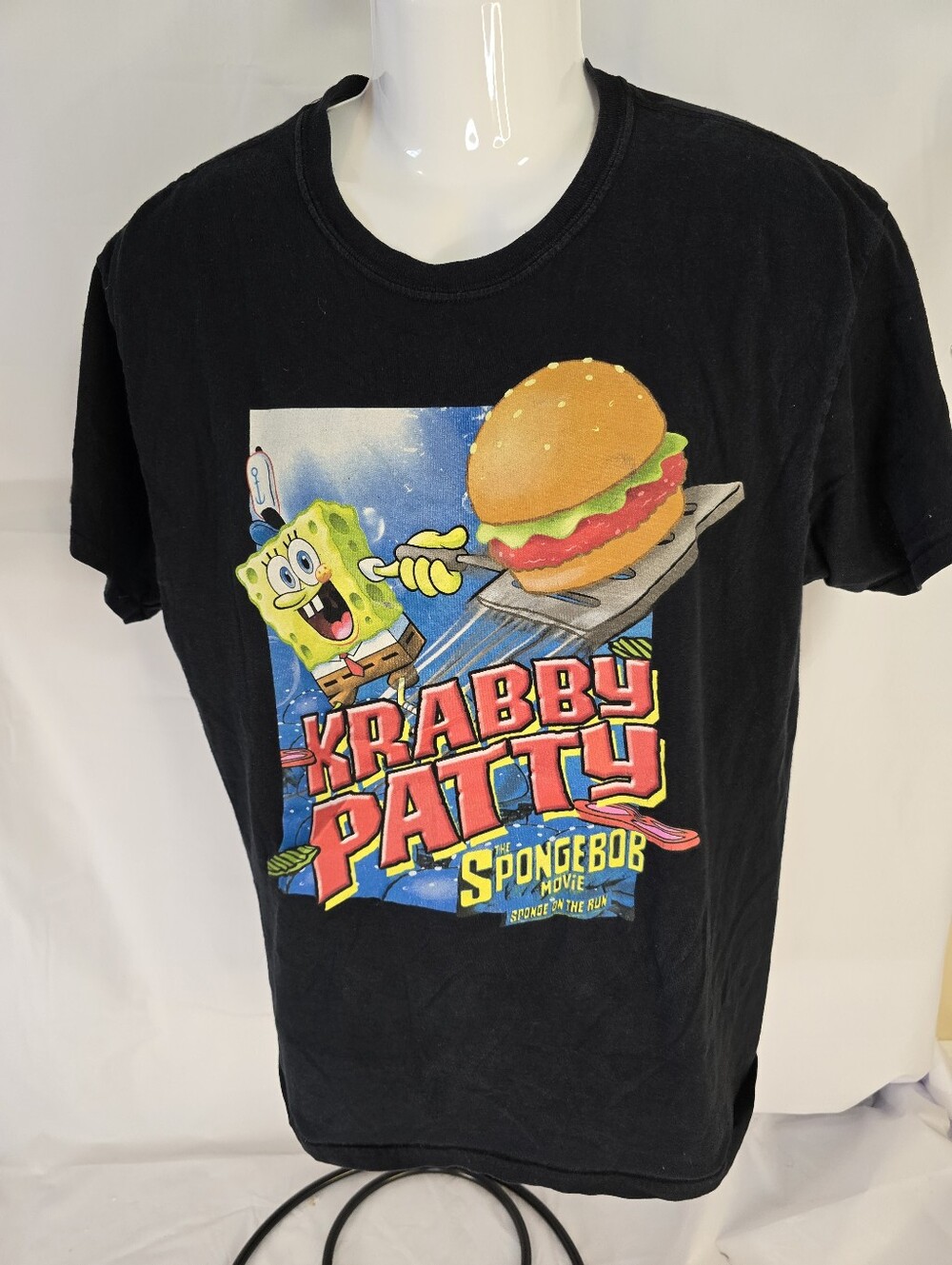 Vintage SpongeBob Movie Krabby Patty Graphic T-Shirt Black Men's Size Large